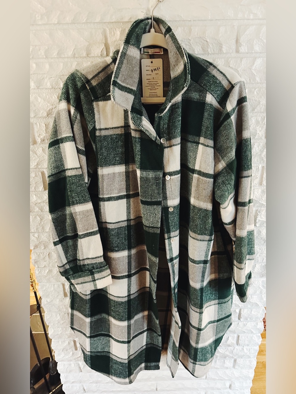 Green and Cream Plaid Button-Front Shacket